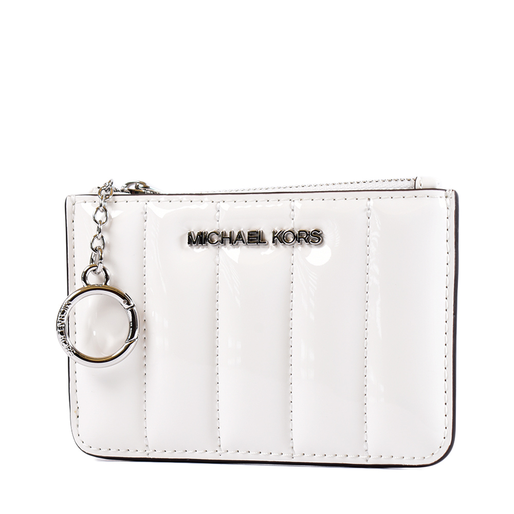 Michael Kors JET SET 漆皮拉鍊證件/鑰匙/零錢包-白色