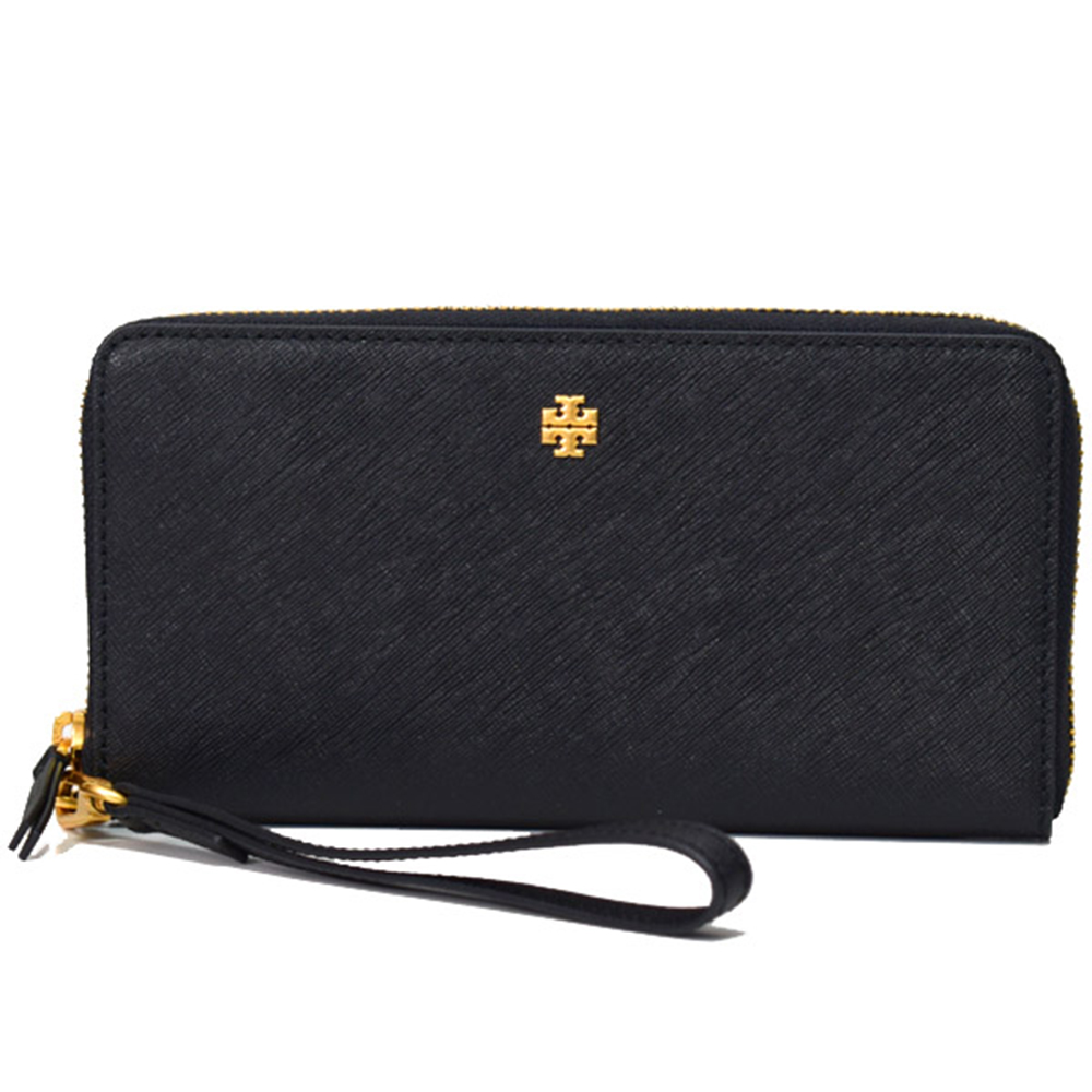 TORY BURCH 防刮皮革拉鍊長夾-黑