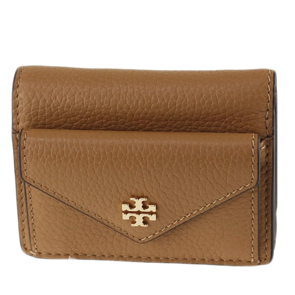 TORY BURCH 素面皮革零錢包 -駝