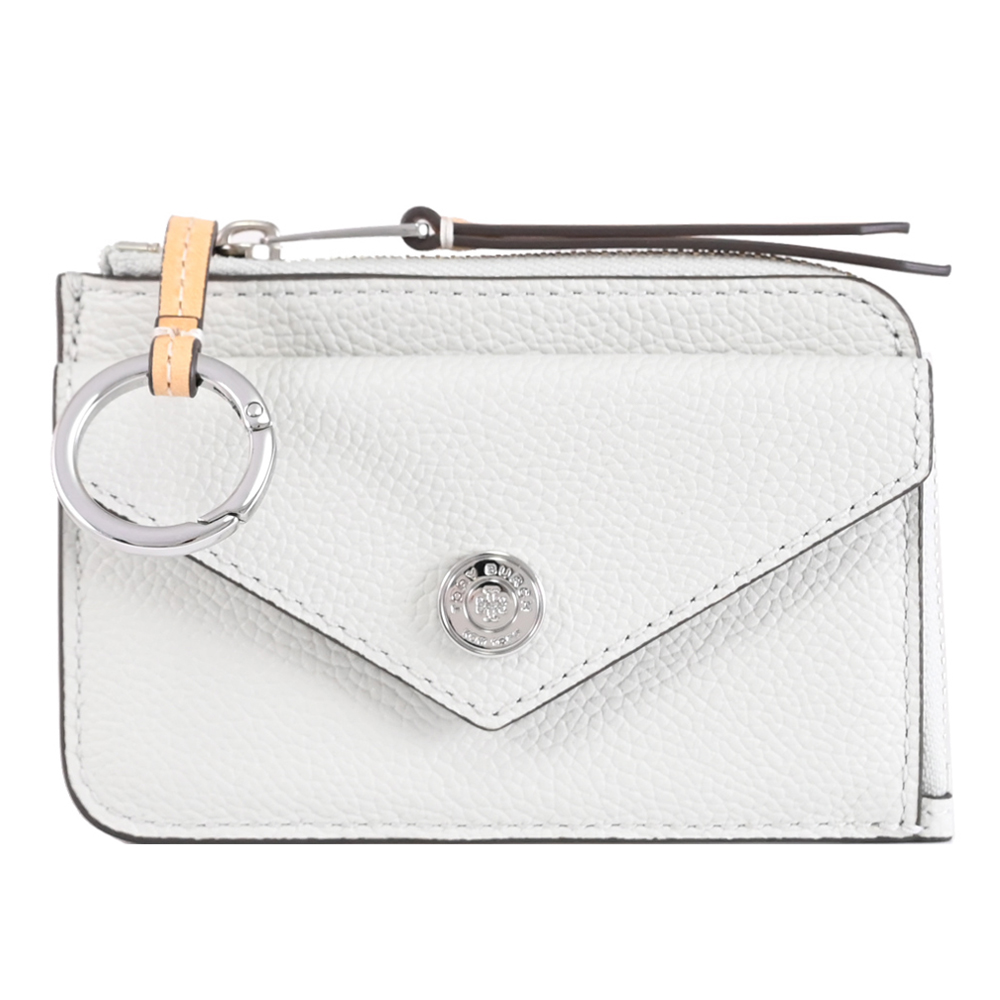 TORY BURCH 壓花皮革鑰匙卡片零錢包.淺藍