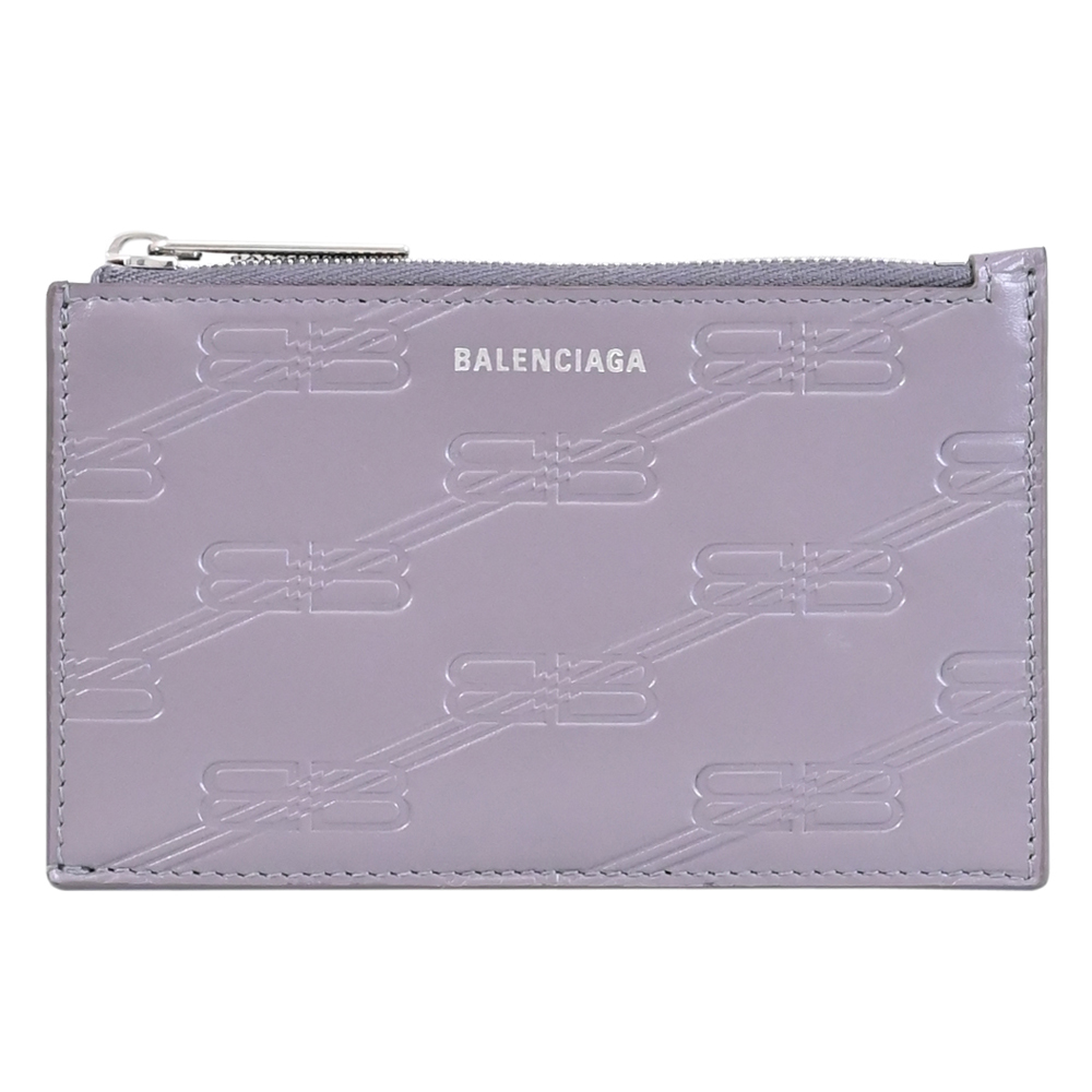 BALENCIAGA 巴黎世家 燙銀烙印LOGO牛皮零錢卡包.深灰