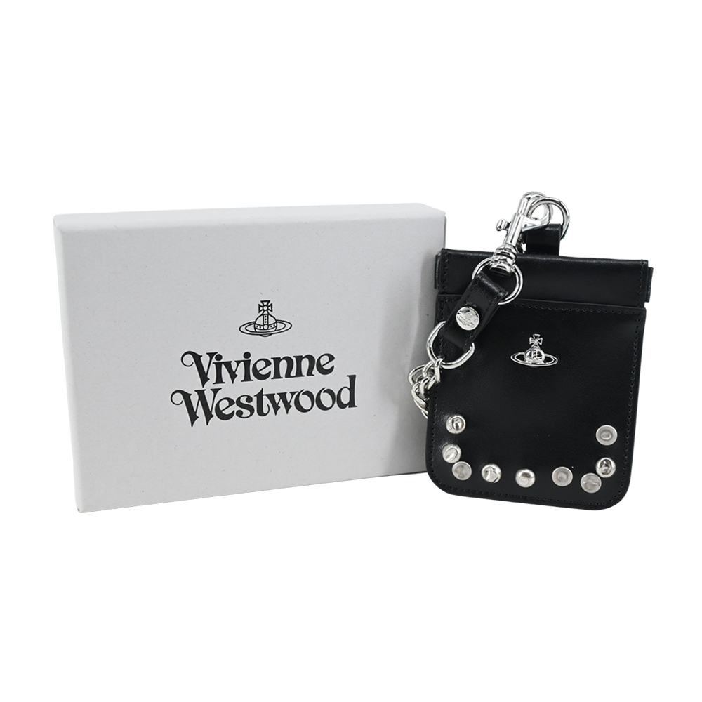 Vivienne Westwood 薇薇安魏斯伍德 經典土星龐克鉚釘皮革鏈帶零錢卡片夾