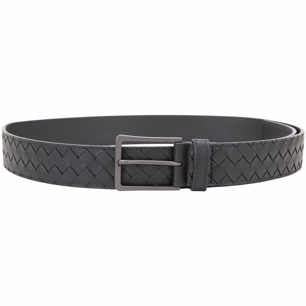 BOTTEGA VENETA 寶緹嘉 BV INTRECCIATO 35mm 琺瑯方釦環小牛皮編織腰帶(黑色)