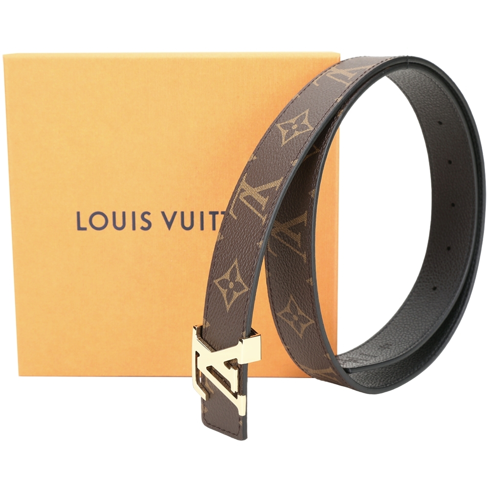Louis Vuitton 路易威登 M0565W 30mm 字母金釦老花拼壓紋牛皮雙面用腰帶(黑色)