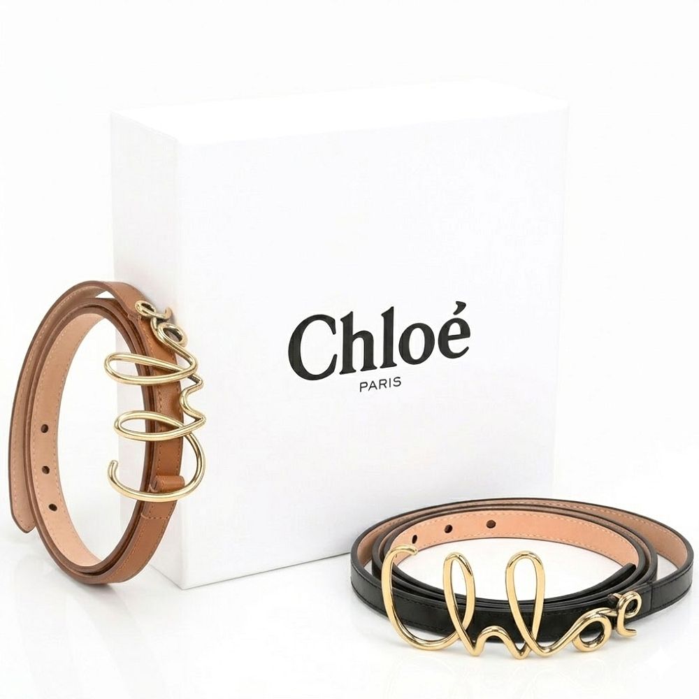 CHLOE 蔻依 Iconic 1.8CM 草寫字金屬扣環小牛皮腰帶-2色可選