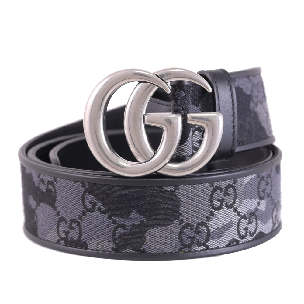 GUCCI 帆布Belt皮帶 GUCCI 古馳GG Marmont 帆布印花拼接皮帶.黑灰- PChome 24h購物
