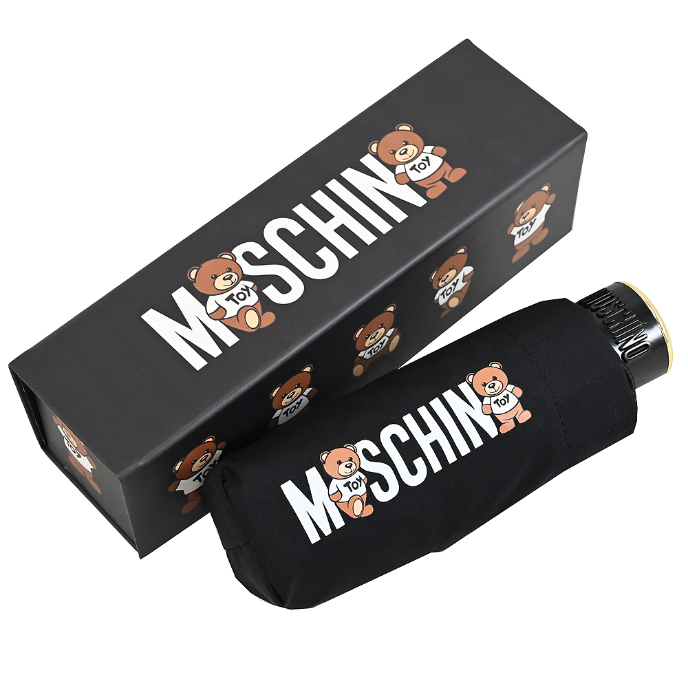 MOSCHINO 8550 小熊圖案LOGO輕量摺疊晴雨傘.黑