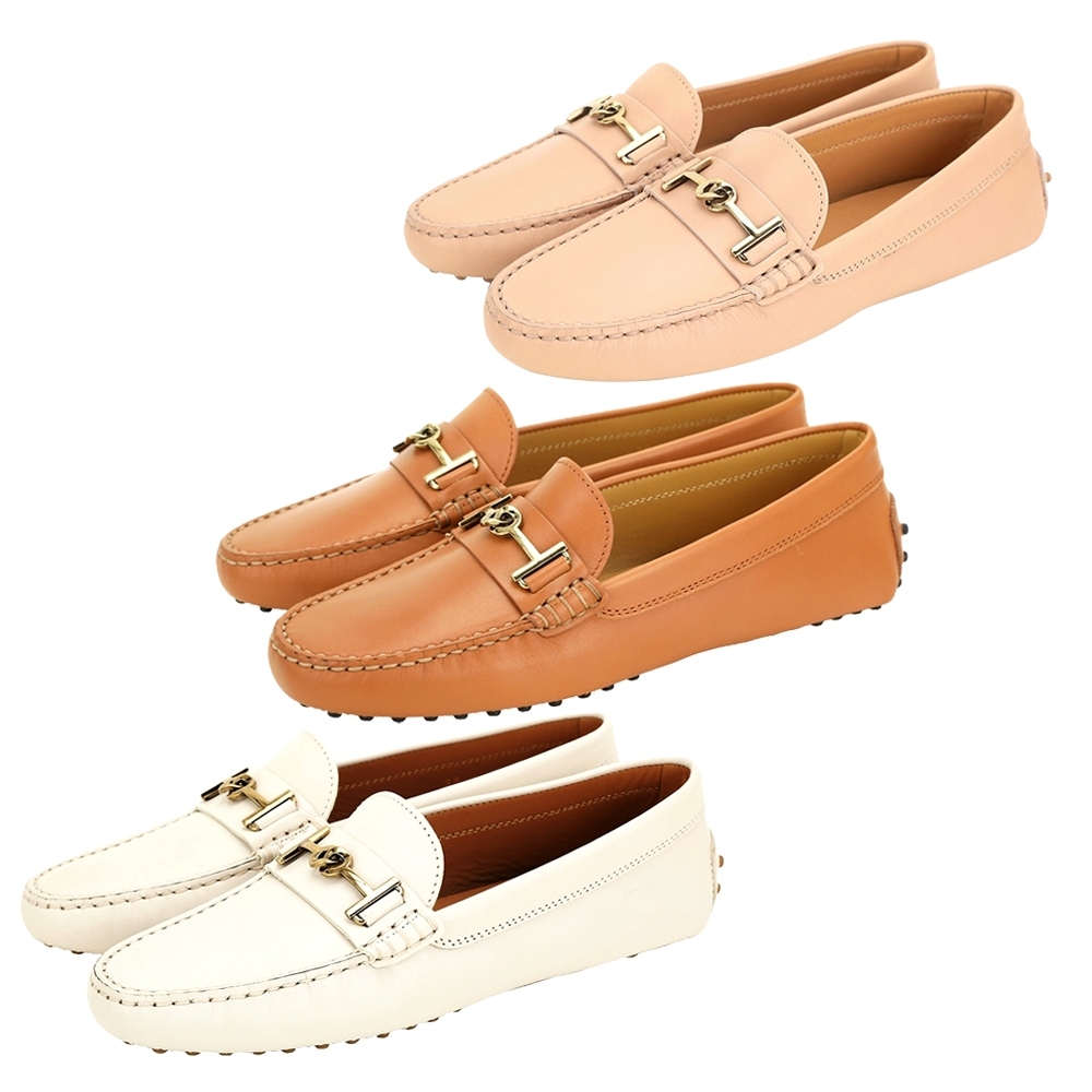 TOD'S Gommino T字金屬鍊飾牛皮豆豆女鞋-3色可選
