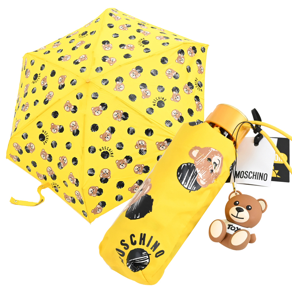 MOSCHINO 滿版波點小熊圖案輕量摺疊晴雨傘.黃