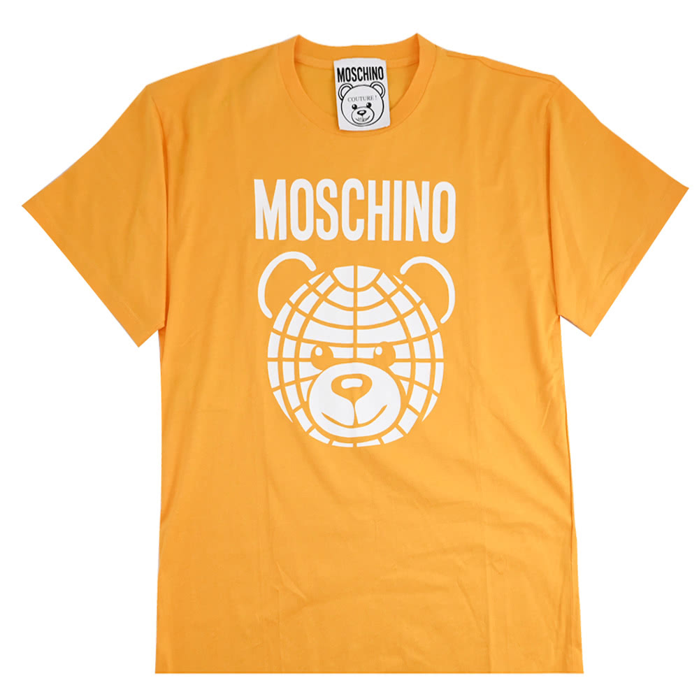 MOSCHINO 品牌LOGO大臉小熊棉質短T恤.橘色 Oversize