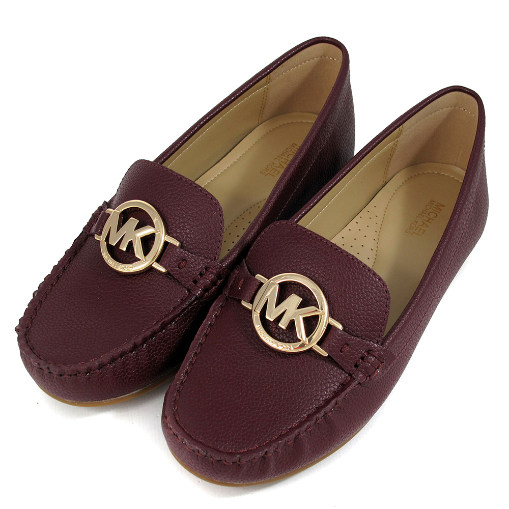 Michael Kors FULTON 金字大圓標Logo暗紅色防刮平底樂福鞋