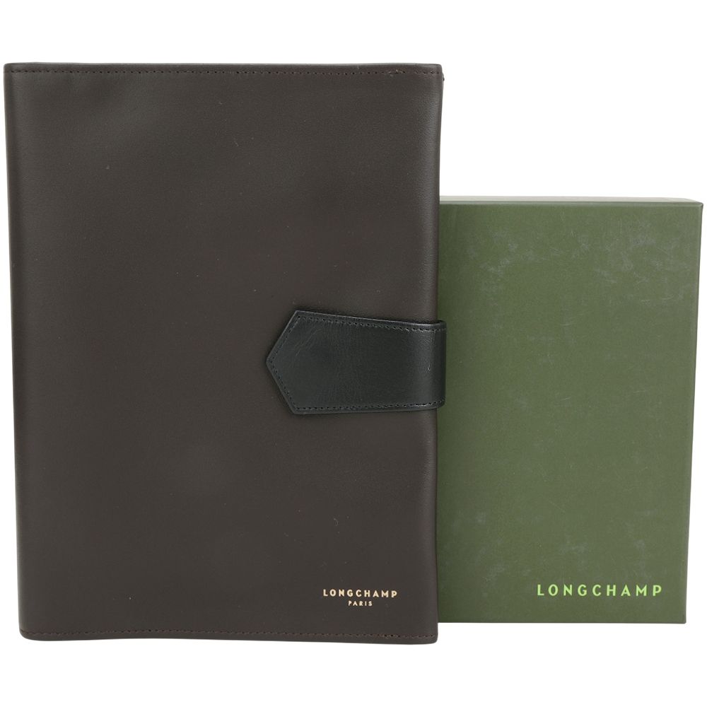 Longchamp 光滑小牛皮釦式筆記本套 書套(咖啡色/附筆記本內頁)