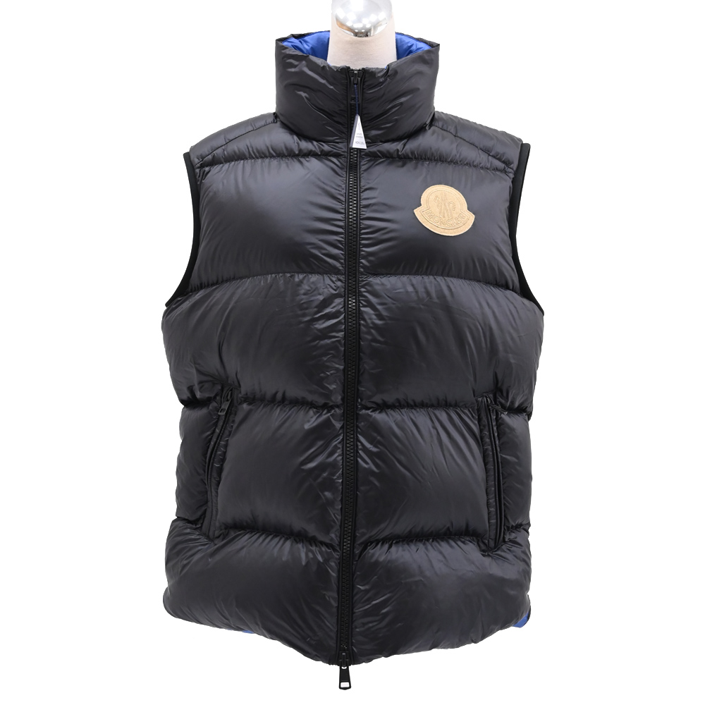 Moncler SUMIDO 品牌雙向拉鍊高領厚羽絨背心.黑/藍