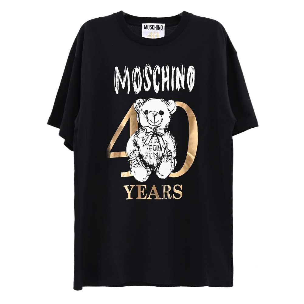 MOSCHINO 經典泰迪熊40週年插畫圖樣棉質短T恤.黑