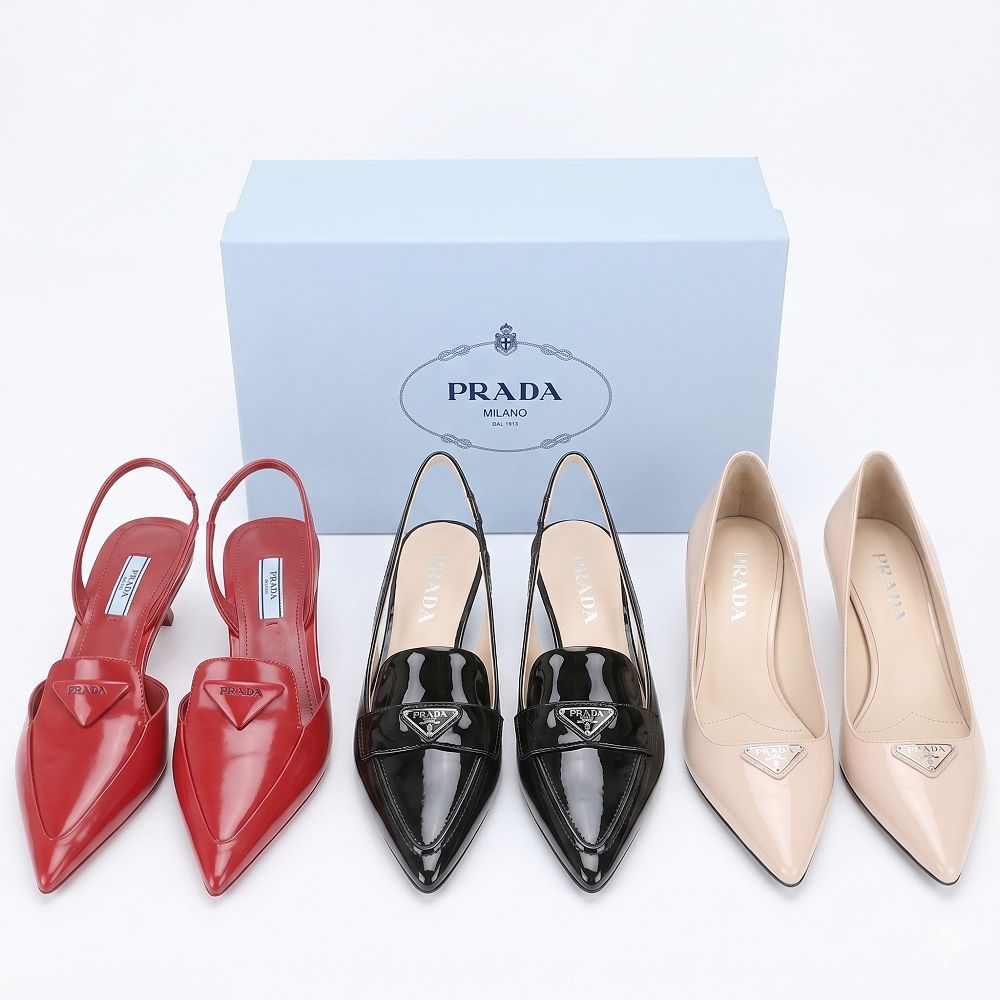 PRADA 普拉達 Patent / Spazzolato 三角牌牛皮尖頭鞋 穆勒鞋-多款可選