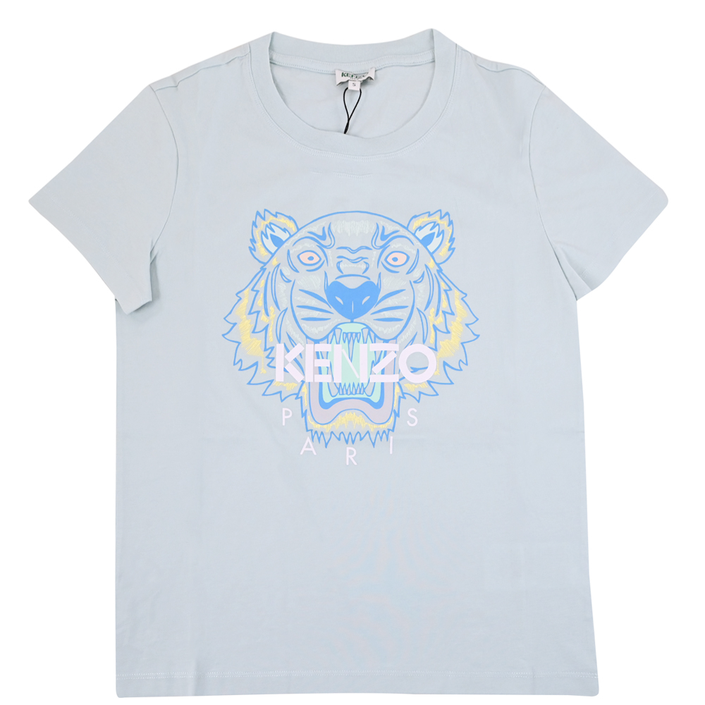 KENZO 高田賢三 撞色LOGO虎頭標誌棉質短T恤.淺藍