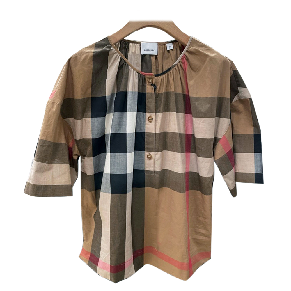 BURBERRY 巴寶莉 8084312 經典格紋圓領短袖衣服薄款女上衣(格紋)