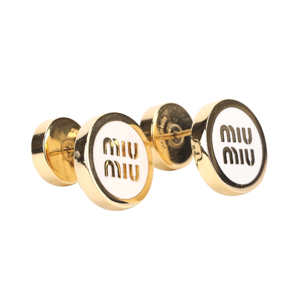 Miu Miu 字母搪瓷金屬穿針式耳環(米白色)