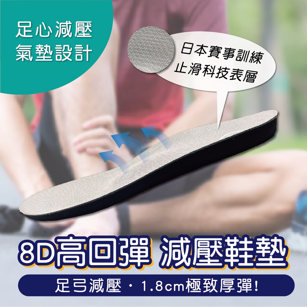 WOAWOA 8D高回彈止滑足弓減壓鞋墊 M L XL(扁平足鞋墊 久站鞋墊 足底筋膜炎 除臭 止滑鞋墊增高)