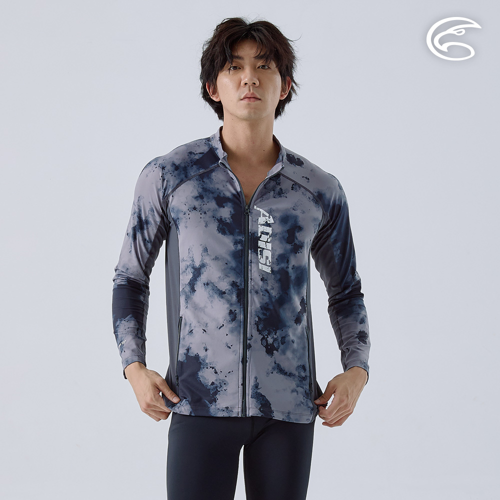 ADISI 男全開襟抗UV親膚防磨長袖上衣 AR2413101 綁染灰/鐵灰 (S-3XL)