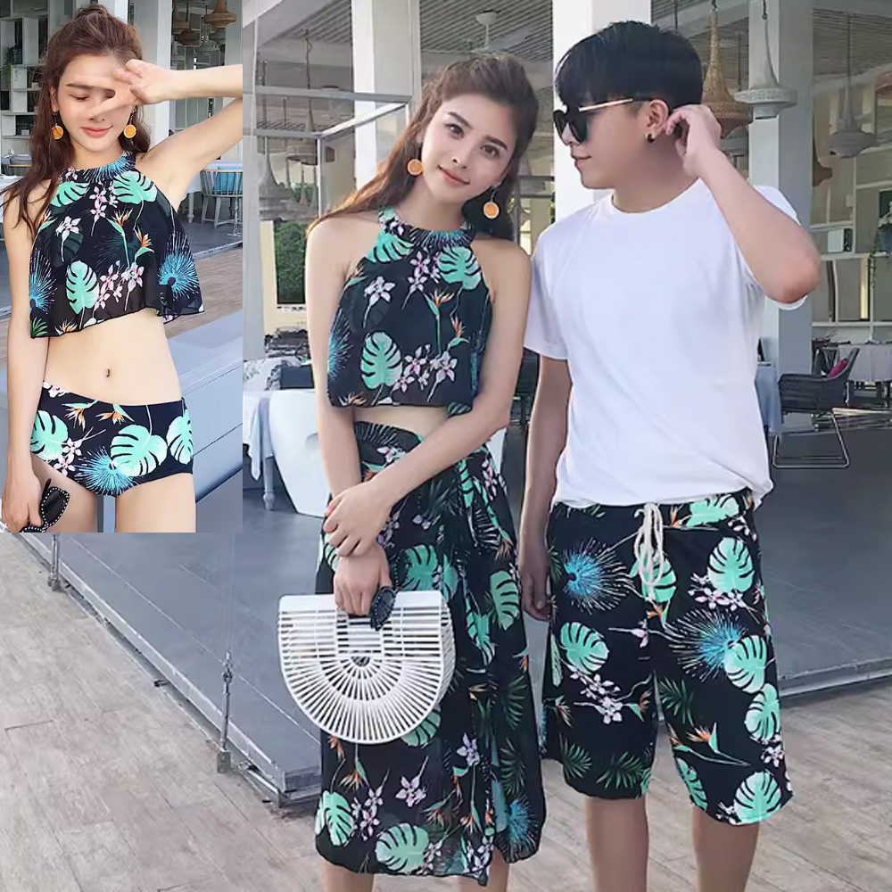 Biki 比基尼妮 熱帶雨林三件式紗裙情侶泳衣泳裝(女M-XL)