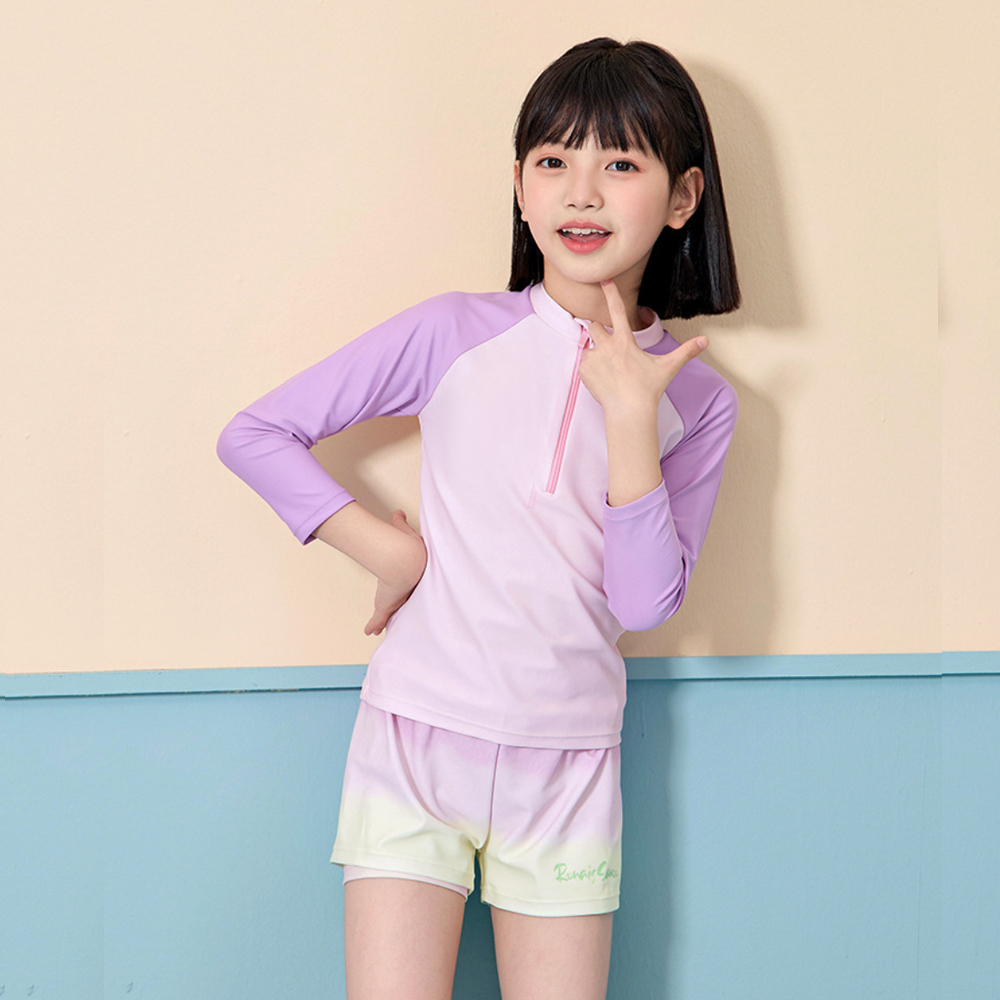Biki 比基尼妮 琉利漸層長袖二件式短褲大童泳衣泳裝(3-5L)+