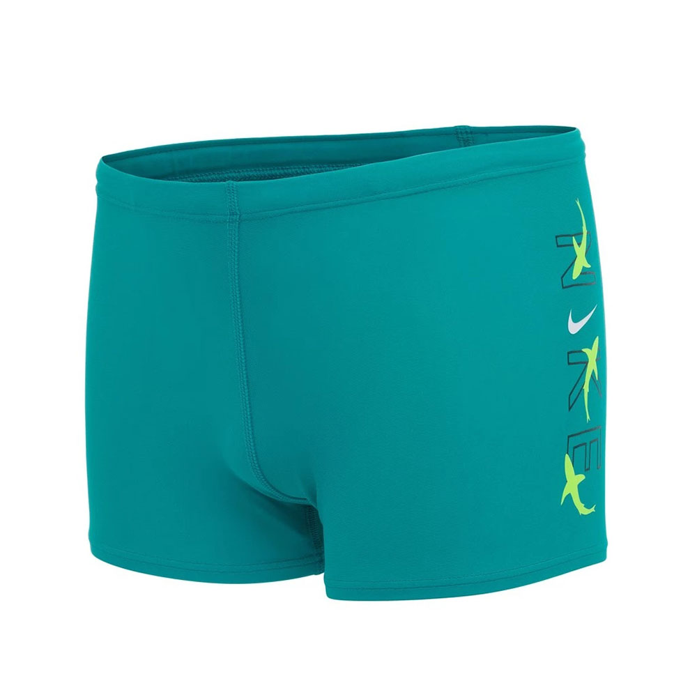 NIKE 耐吉 LOGO 男孩四角泳褲 碧綠色 NESSB852-345