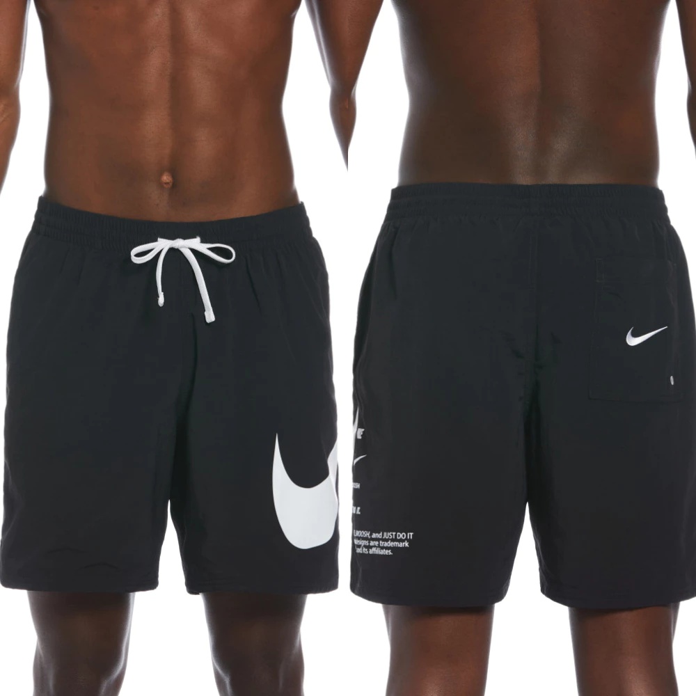 NIKE 耐吉 SWIM 男性七吋海灘褲 黑X大LOGO NESSE506-001