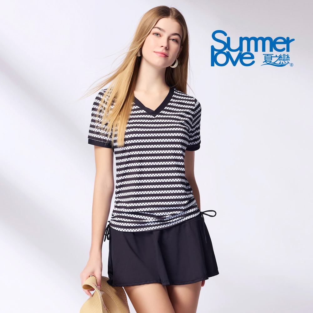 SUMMERLOVE 夏之戀 大女短袖長版二件式(褲連裙)