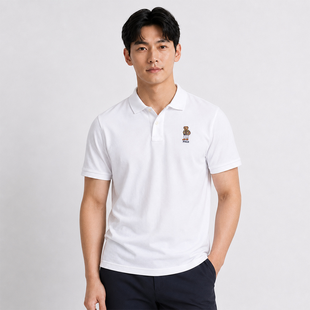 RALPH LAUREN POLO 熱銷刺繡熊款短袖POLO衫(青年款)-白色