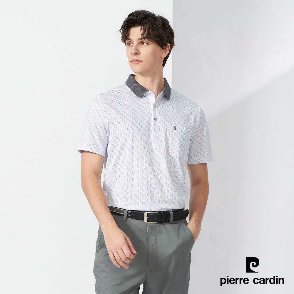 Pierre Cardin 皮爾卡登 男裝 細條印花短袖POLO衫-灰色 (5237251-95)