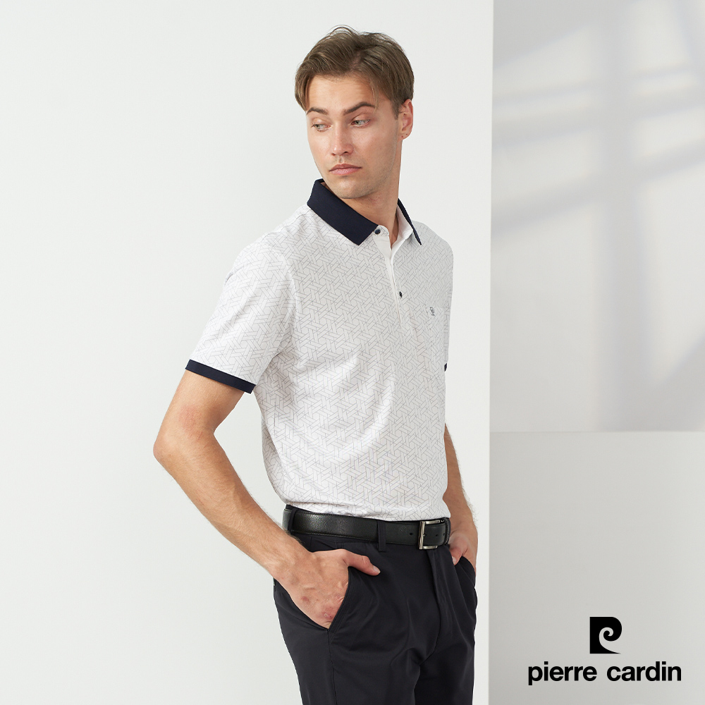 Pierre Cardin 皮爾卡登 男款 PK布印花短袖POLO衫-白色 (5237267-90)