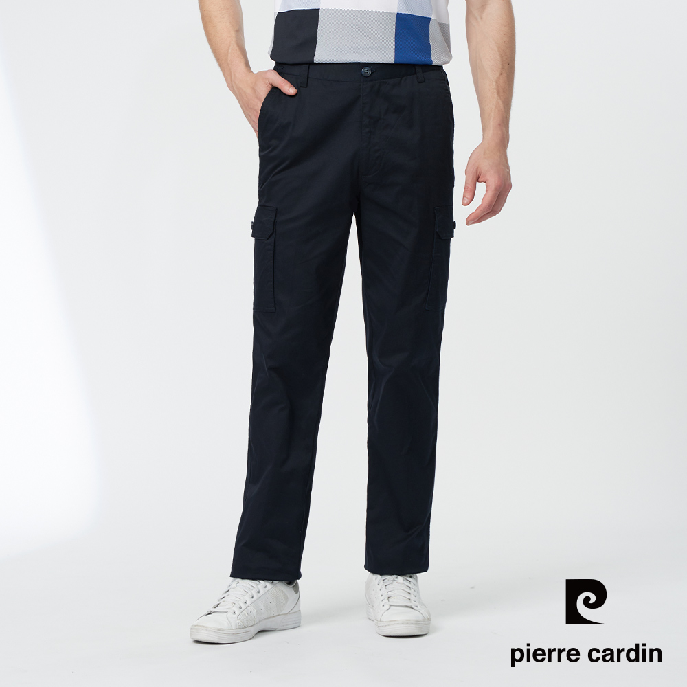 Pierre Cardin 皮爾卡登 男款 素色微彈性平口側邊鬆緊貼袋休閒長褲-丈青色 (5247871-38)