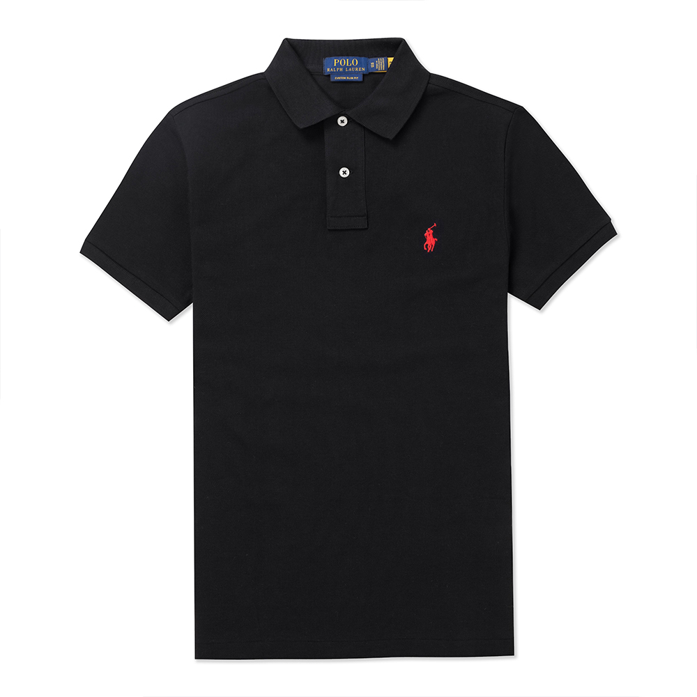 Ralph Lauren RL 熱銷刺繡小馬透氣排汗短袖衫(CUSTOM SLIM FIT)-黑色
