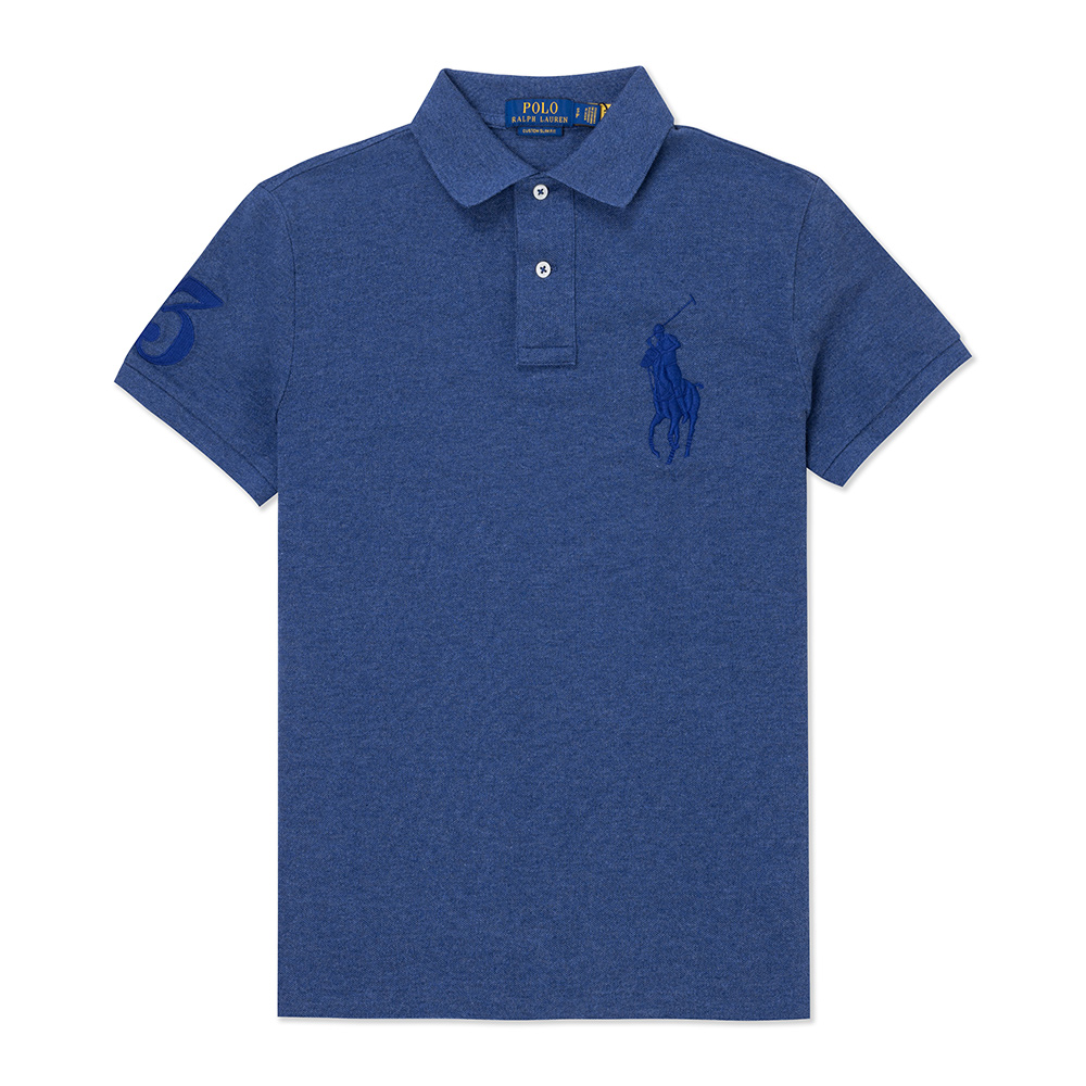 Ralph Lauren RL 熱銷刺繡大馬短袖衫(CUSTOM SLIM FIT)-麻花灰藍色