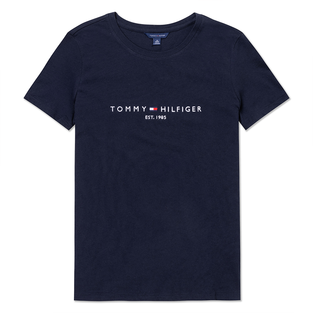 Tommy Hilfiger TOMMY 熱銷刺繡文字Logo圖案短袖T恤(女)-深藍色