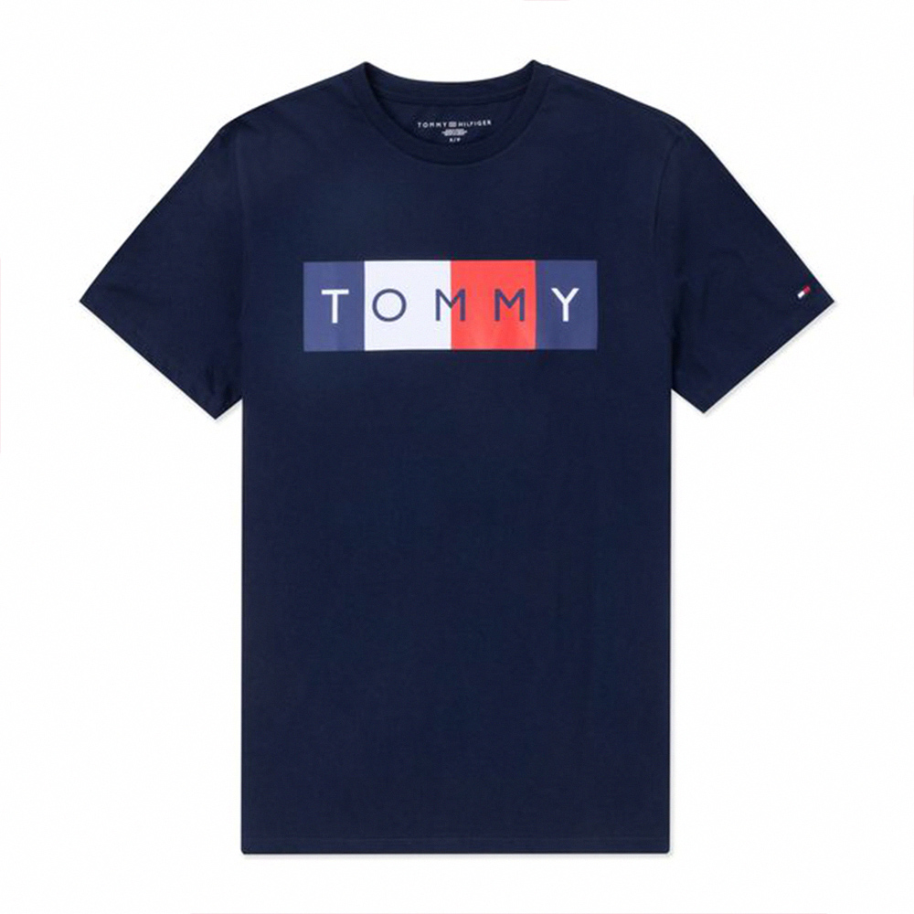 Tommy Hilfiger TOMMY 熱銷印刷大Logo圖案短袖T恤-深藍色
