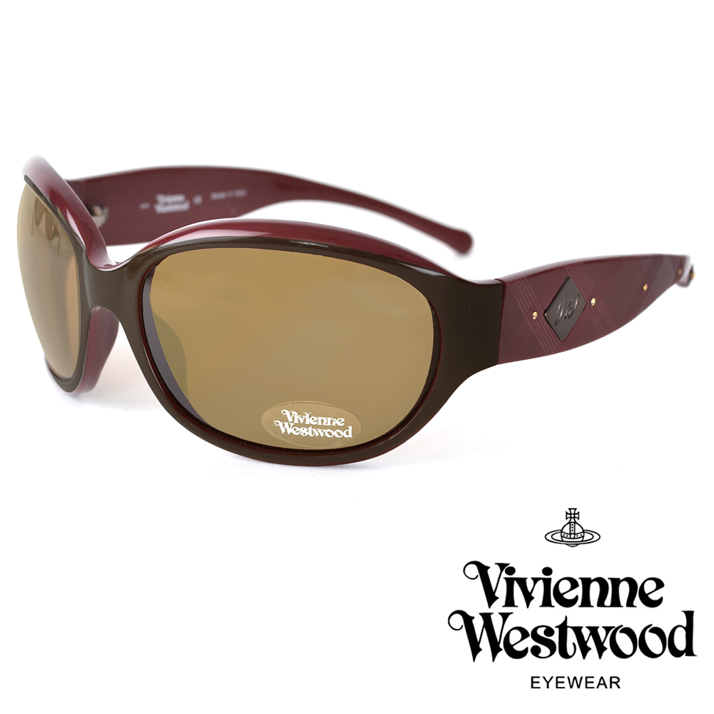 Vivienne Westwood 薇薇安魏斯伍德 英倫細緻格紋時尚圓框太陽眼鏡(咖啡色 VW52603)