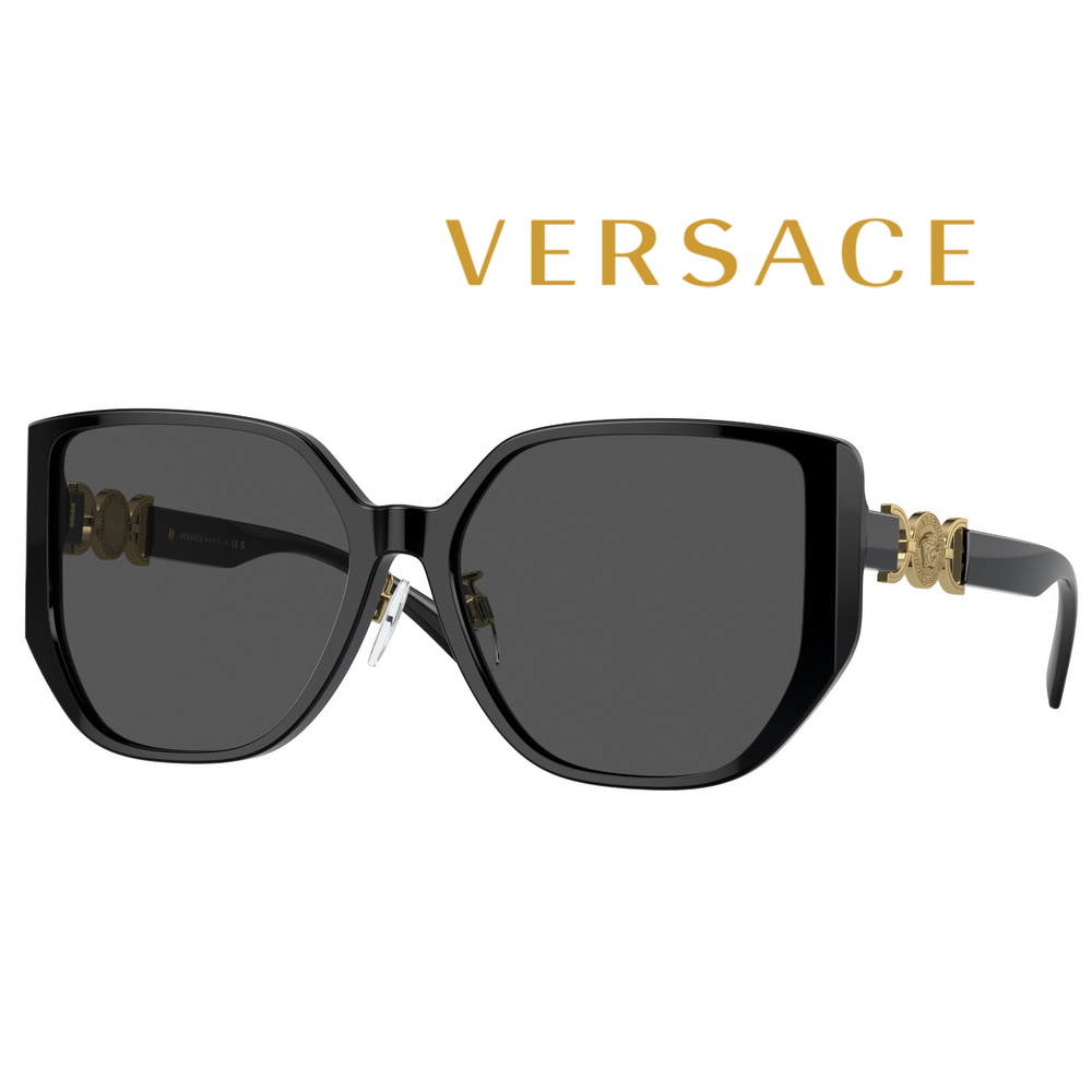 Versace 凡賽斯 亞洲版 時尚多邊太陽眼鏡 VE4449D GB1/87 黑框深灰鏡片 公司貨