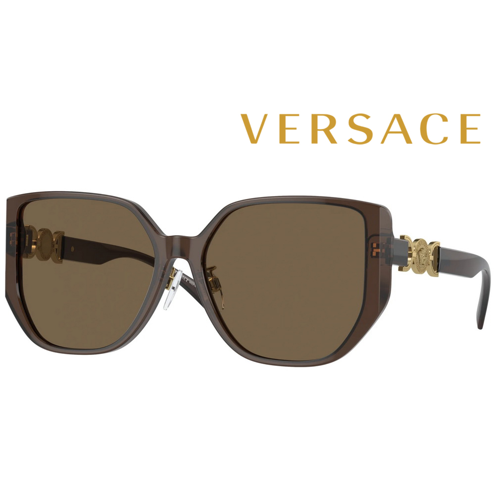 Versace 凡賽斯 亞洲版 時尚多邊太陽眼鏡 VE4449D 541673 透咖啡框深茶鏡片 公司貨