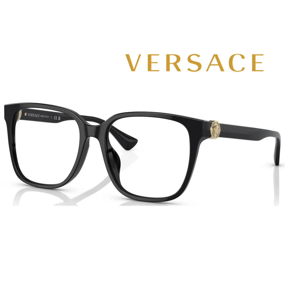 Versace 凡賽斯 亞洲版 大鏡面時尚光學眼鏡 VE3332D GB1 55mm 亮黑 公司貨