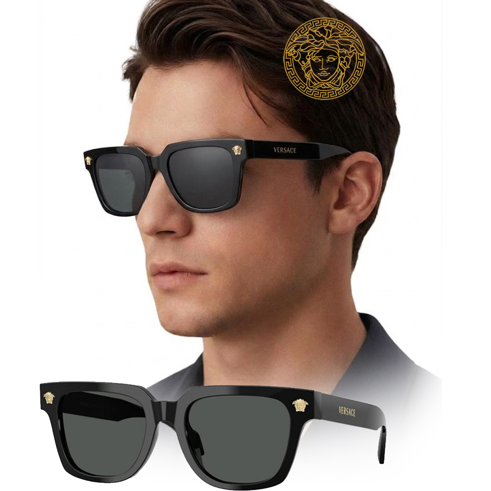 Versace 凡賽斯 亞洲版 時尚方框太陽眼鏡 VE4510U GB1/87 52mm 黑框抗UV深灰鏡片 公司貨