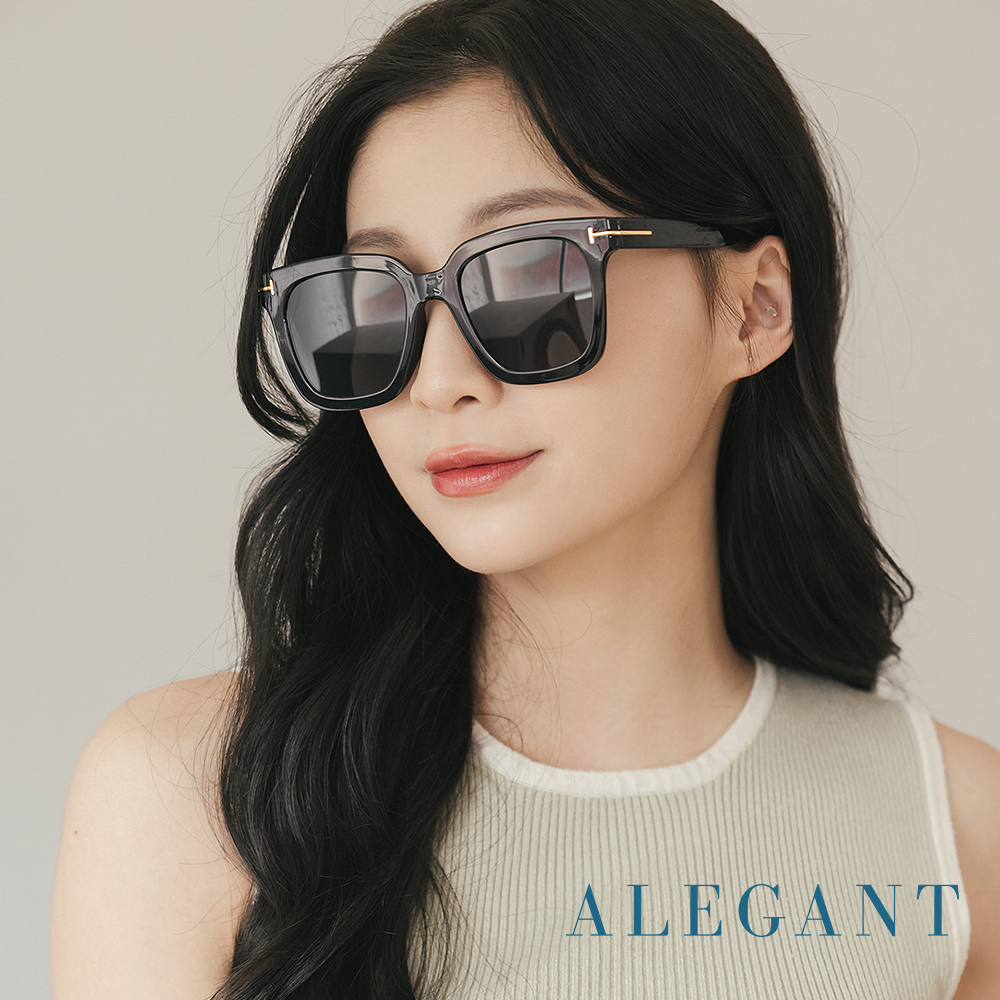 ALEGANT 佐墨黑都會未來感金飾立體線條勾勒方框輕量TR90寶麗來偏光墨鏡/UV400太陽眼鏡