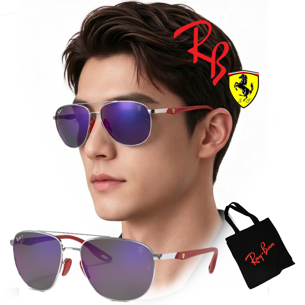 RAY BAN 雷朋 限量法拉利聯名款 偏光太陽眼鏡 RB3659M F031/H0 銀框水銀偏光鏡片 公司貨