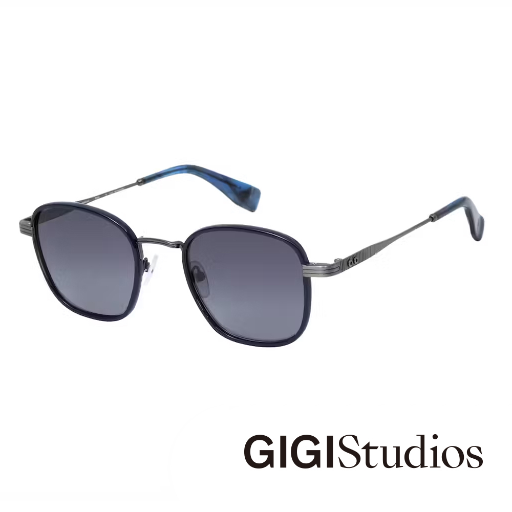 GIGI studio 【s】 復古手刻鏡腳方框太陽眼鏡(銀 - HOFFMAN-6788/3)