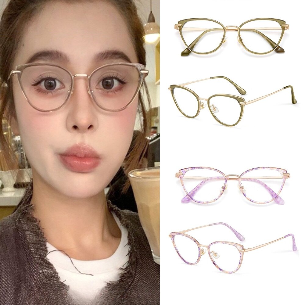 MoonDy 貓眼眼鏡 女生眼鏡 鏡框 眼鏡 眼鏡框 多邊形鏡框 素顏眼鏡 學生眼鏡 無度數眼鏡 026
