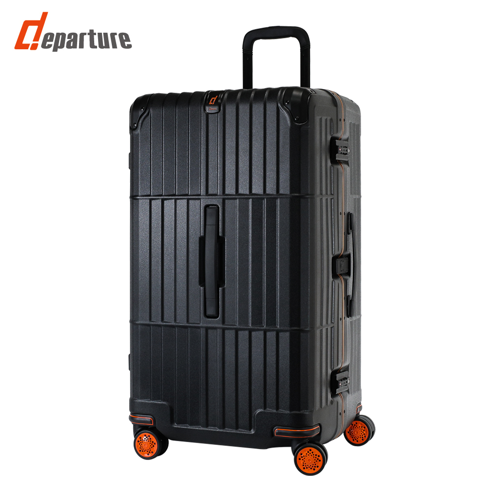 departure 旅行趣登峰造極細鋁框橘框煞車箱30吋行李箱黑色電子紋