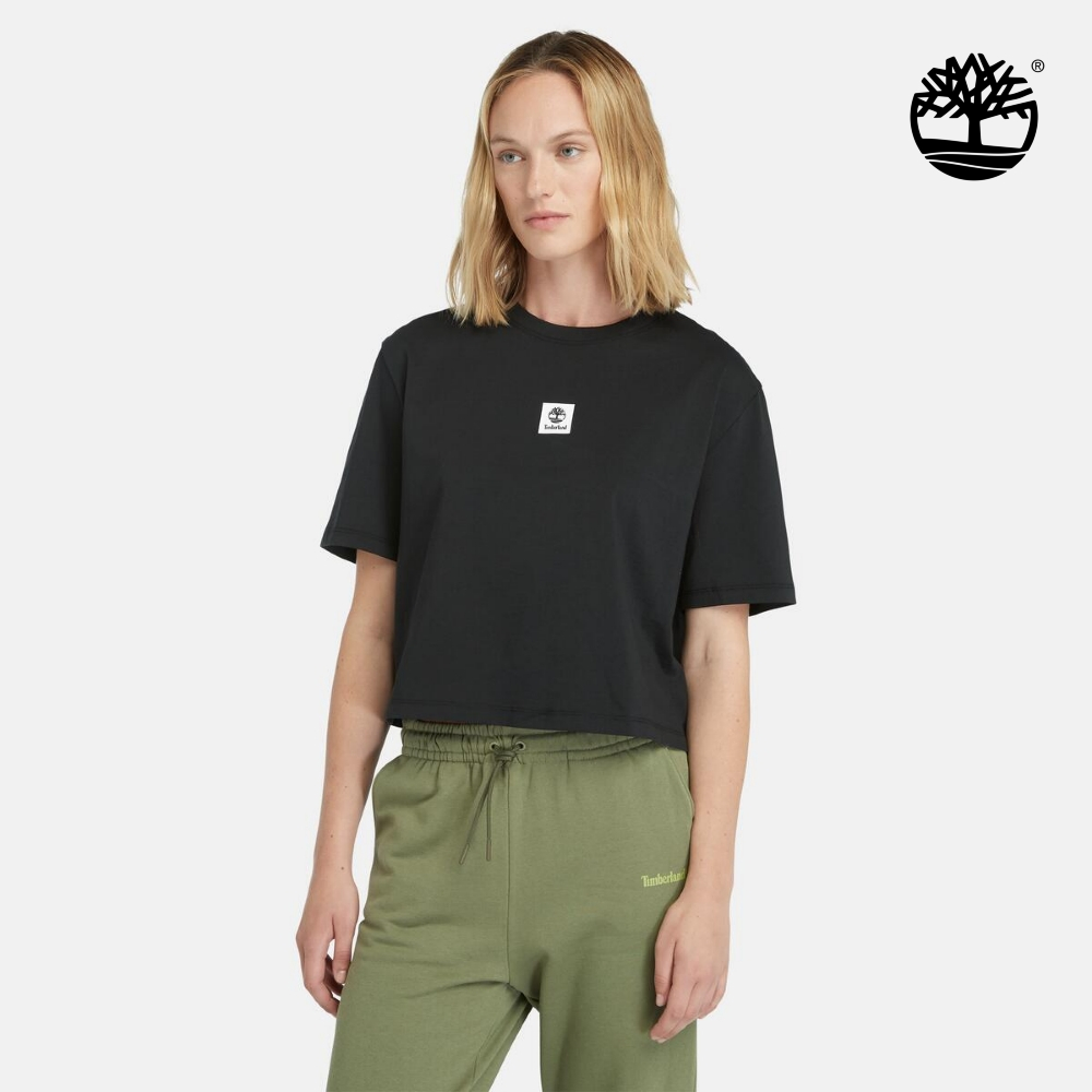 Timberland 女款黑色寬版LOGO短袖T恤|A5RZX001