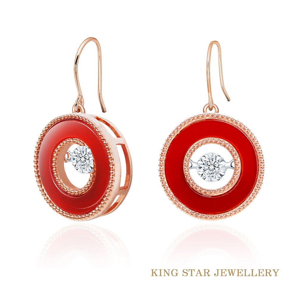 King Star 18K金 瑪瑙x天然鑽石耳環 圓形靈動(總視覺效果40分)