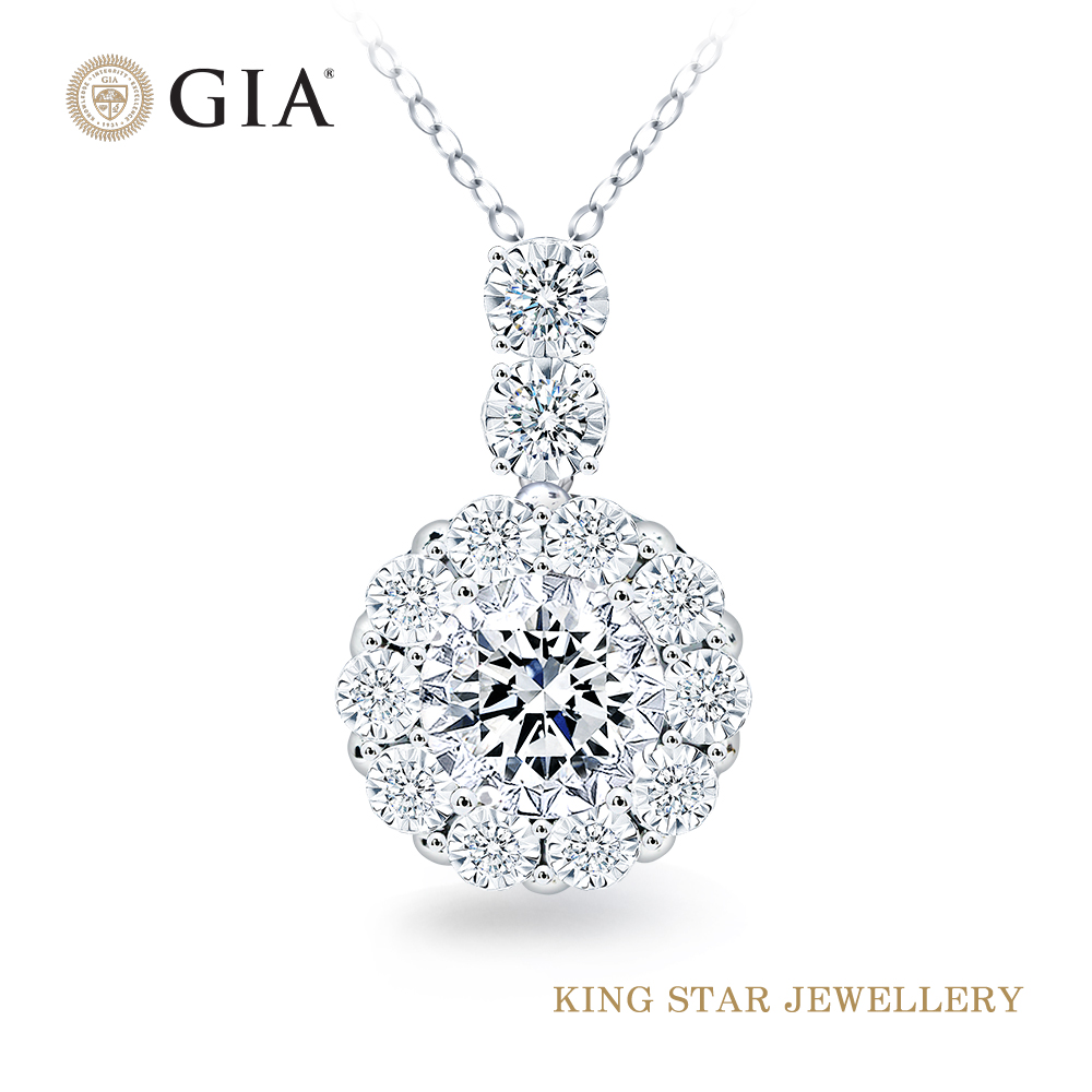 King Star GIA一克拉 最白D color 18K金 天然鑽石項鍊 情定滿鑽(3 克拉視覺效果)